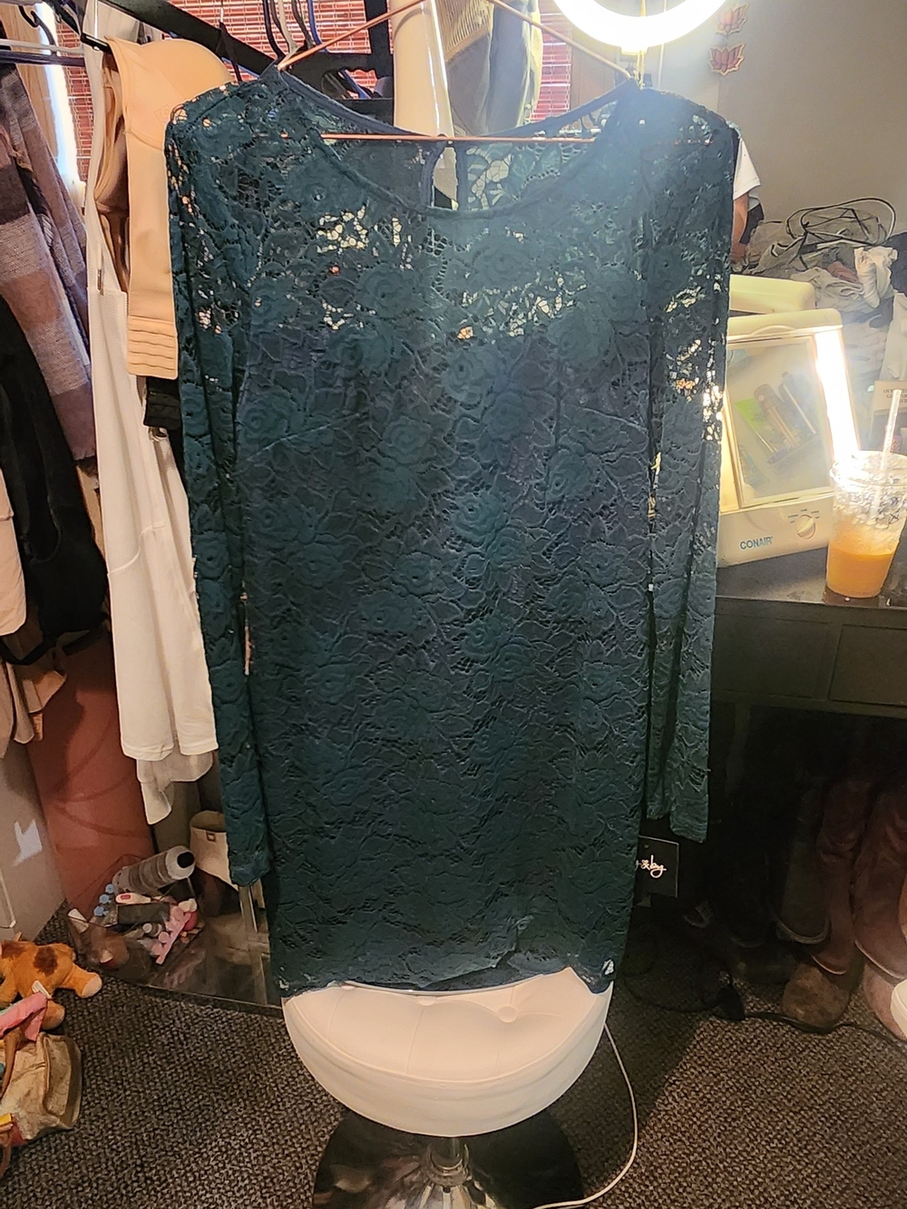 by & by Emerald Lace Long-Sleeve Shift Dress